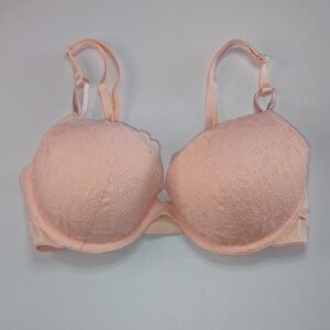 Victoria's Secret Lace Bra Soft Peach Sexy Demi Double Padded Underwire Size 32D